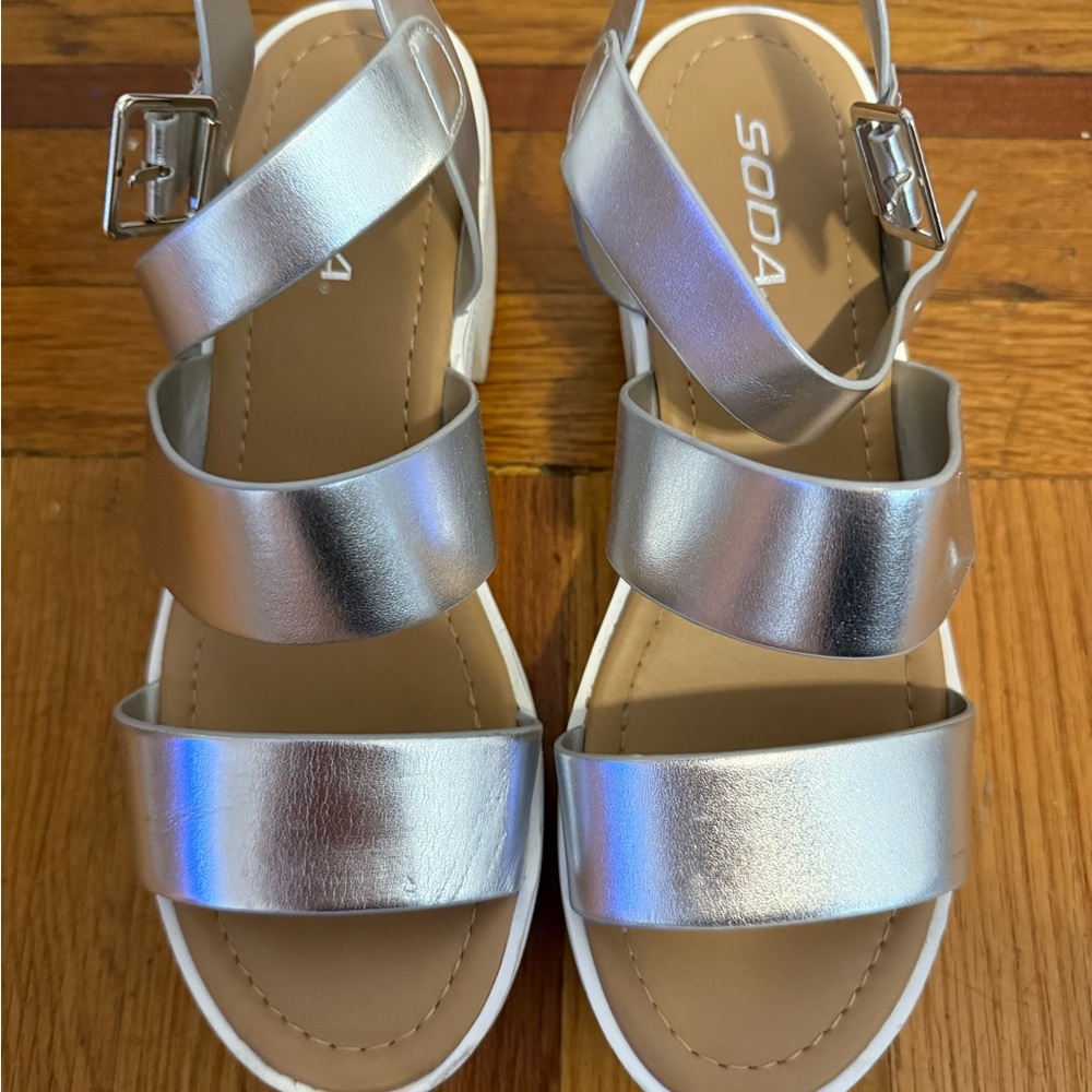 Soda Silver Strappy Sandals - Picture 6 of 6